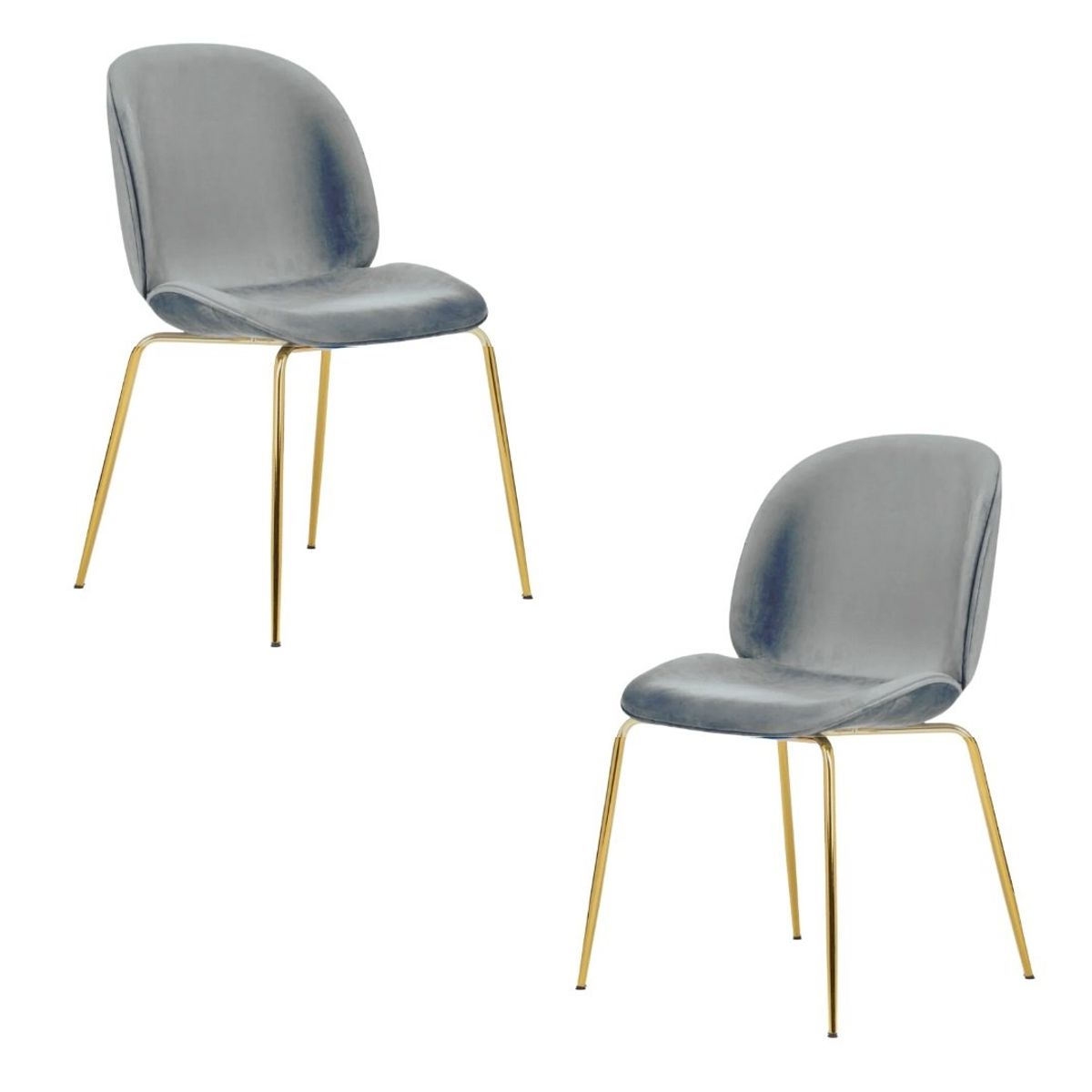 HABITA2 CHILE - Pack 2 Silla Comedor Felpa Berlin con patas Doradas - Gris