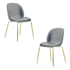 GENERICO - Pack 2 Silla Comedor Felpa Berlin con patas Doradas - Gris