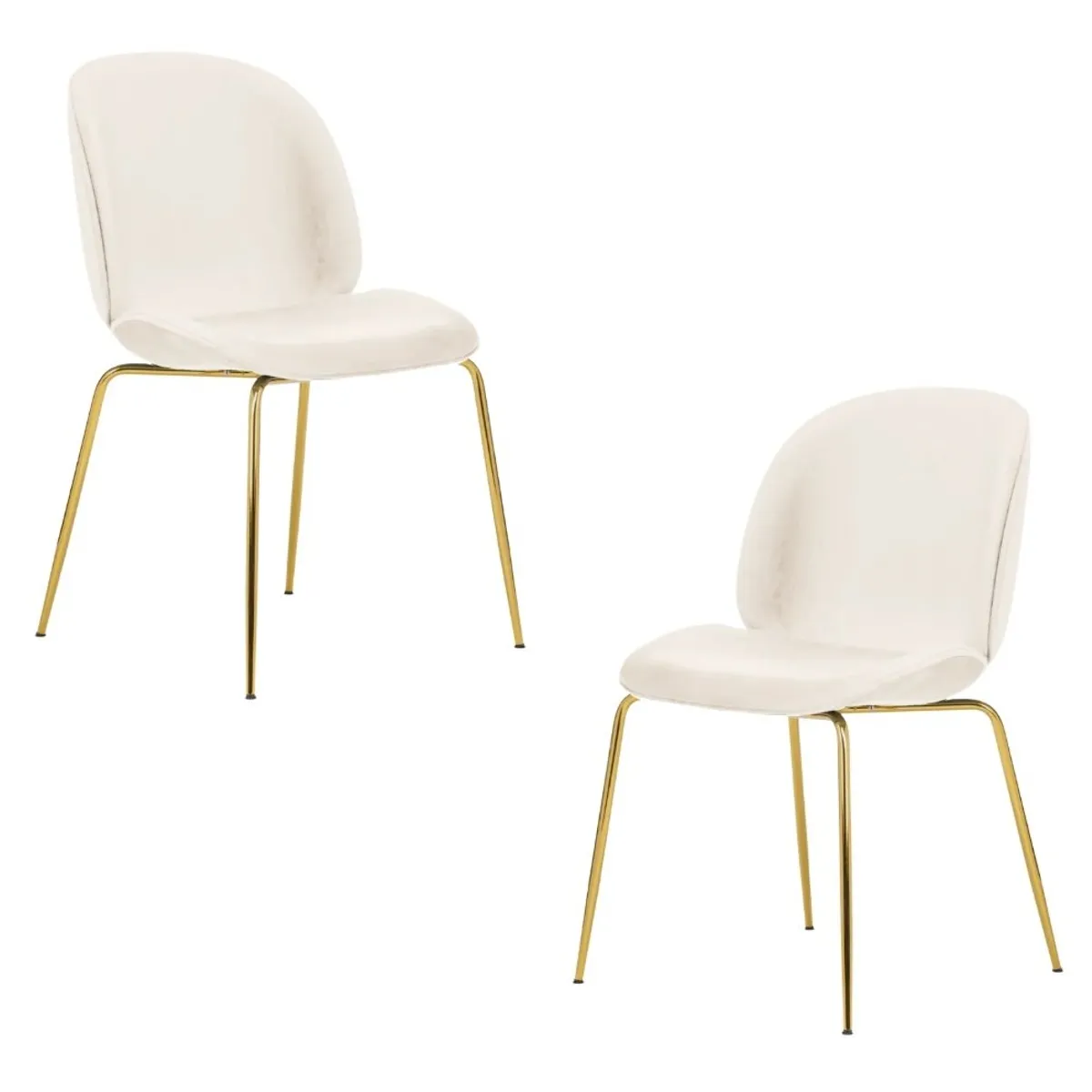 HABITA2 CHILE - Pack 2 Silla Comedor Felpa Berlin con patas Doradas - Blanco Crudo