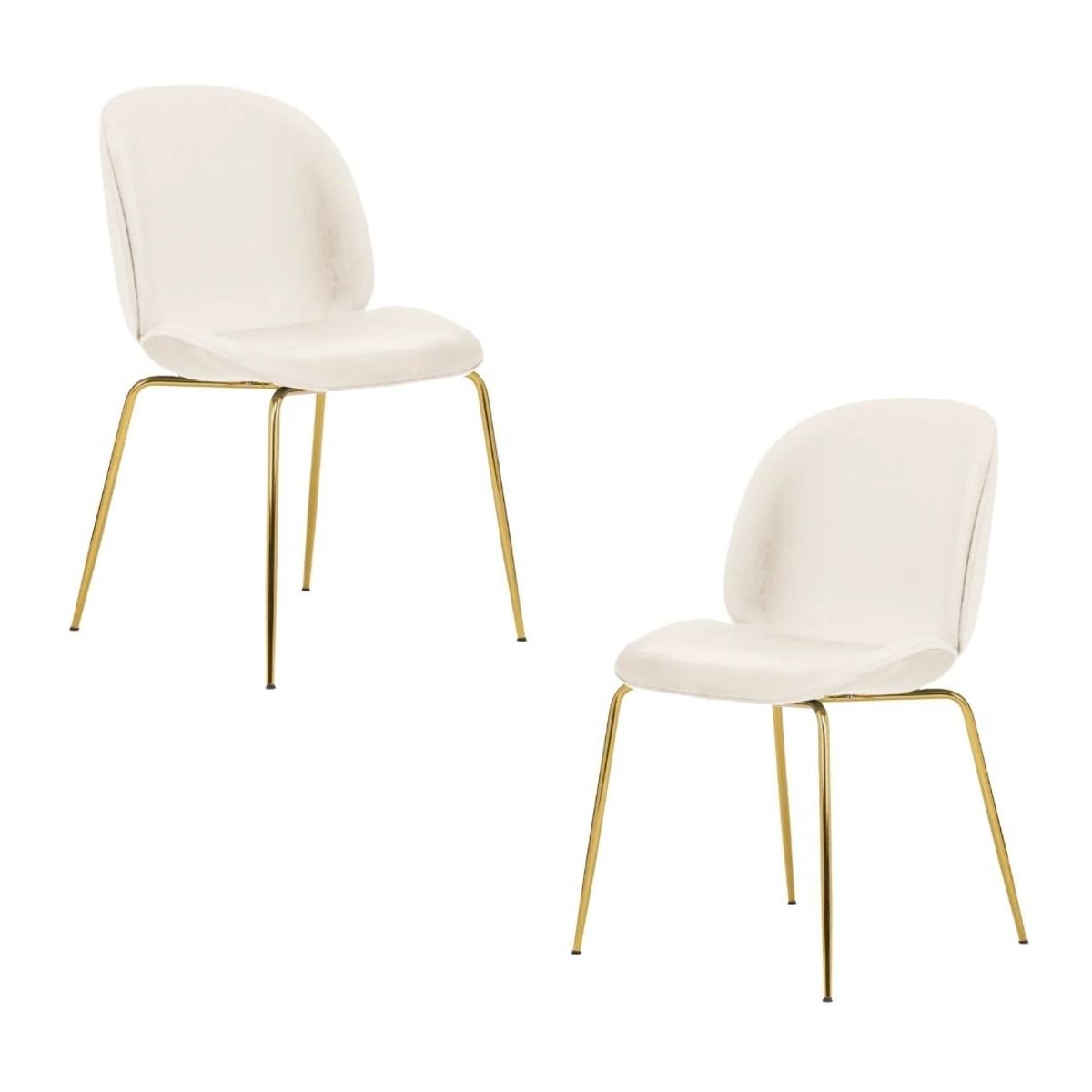 HABITA2 CHILE - Pack 2 Silla Comedor Felpa Berlin con patas Doradas - Blanco Crudo
