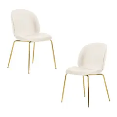 GENERICO - Pack 2 Silla Comedor Felpa Berlin con patas Doradas - Blanco Crudo