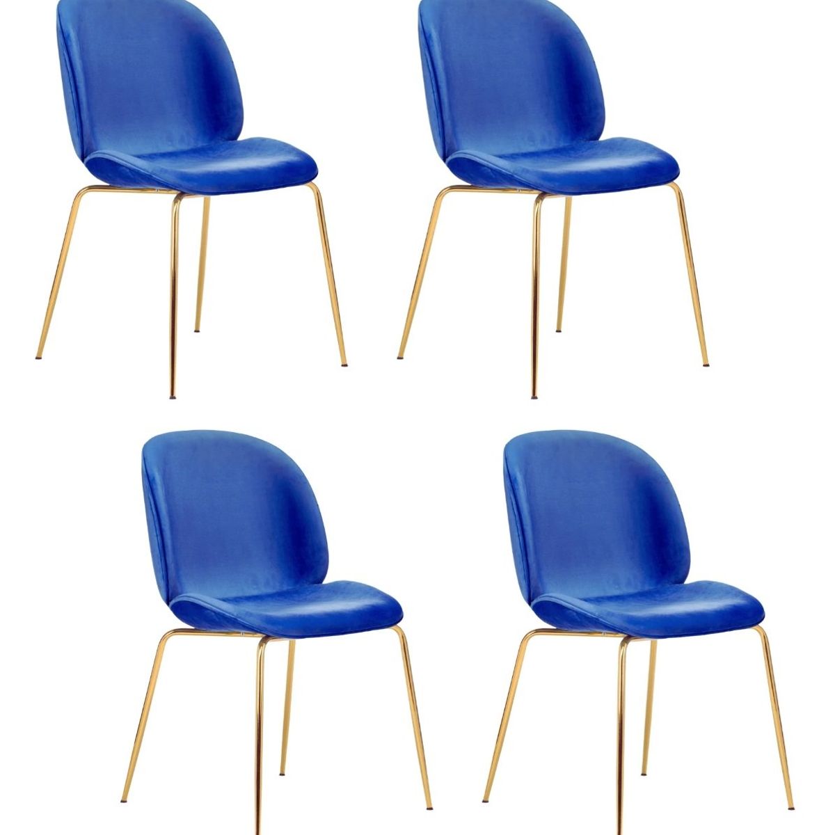 HABITA2 CHILE - Pack 4 Silla Comedor Felpa Berlin con patas Doradas -Azul