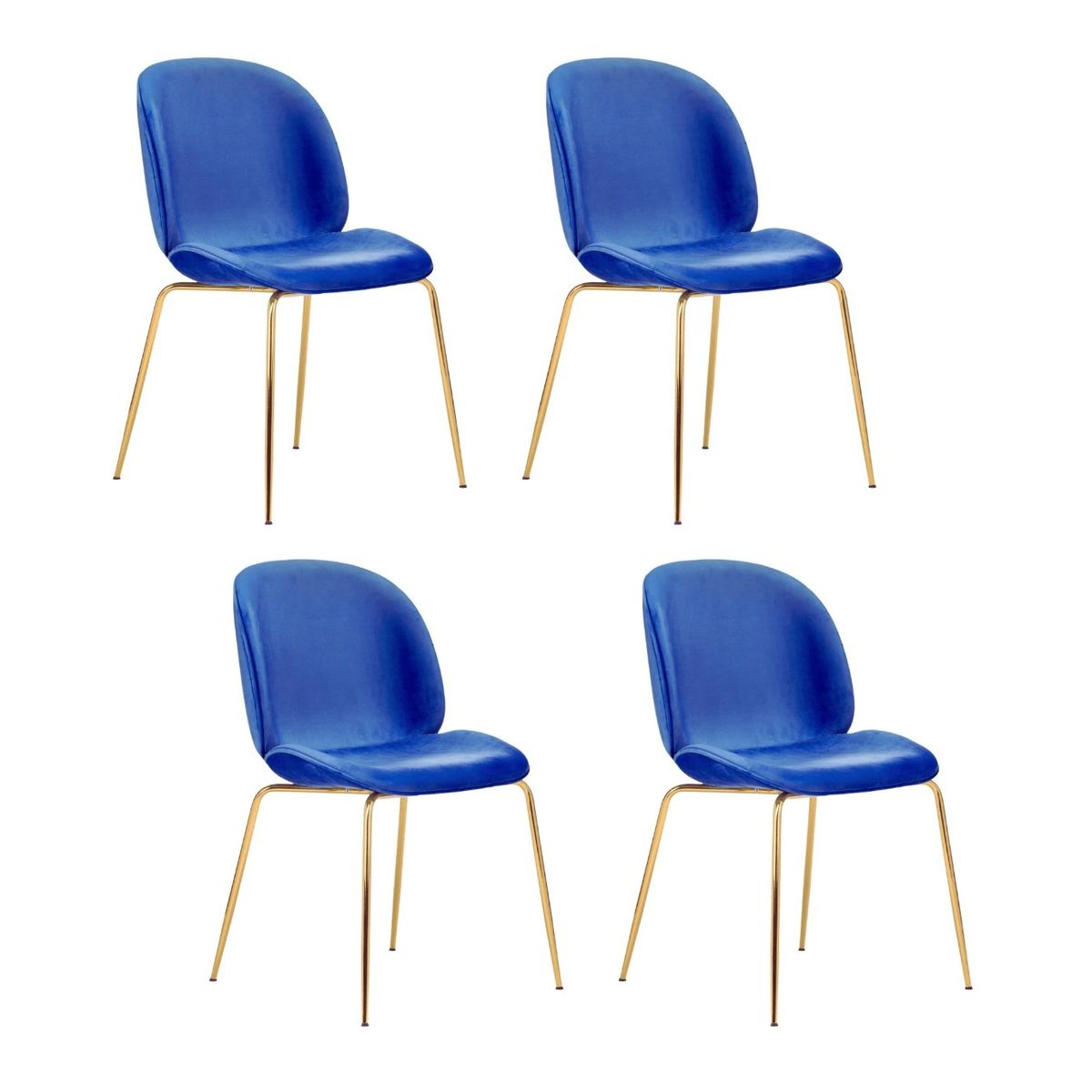 HABITA2 CHILE - Pack 4 Silla Comedor Felpa Berlin con patas Doradas -Azul