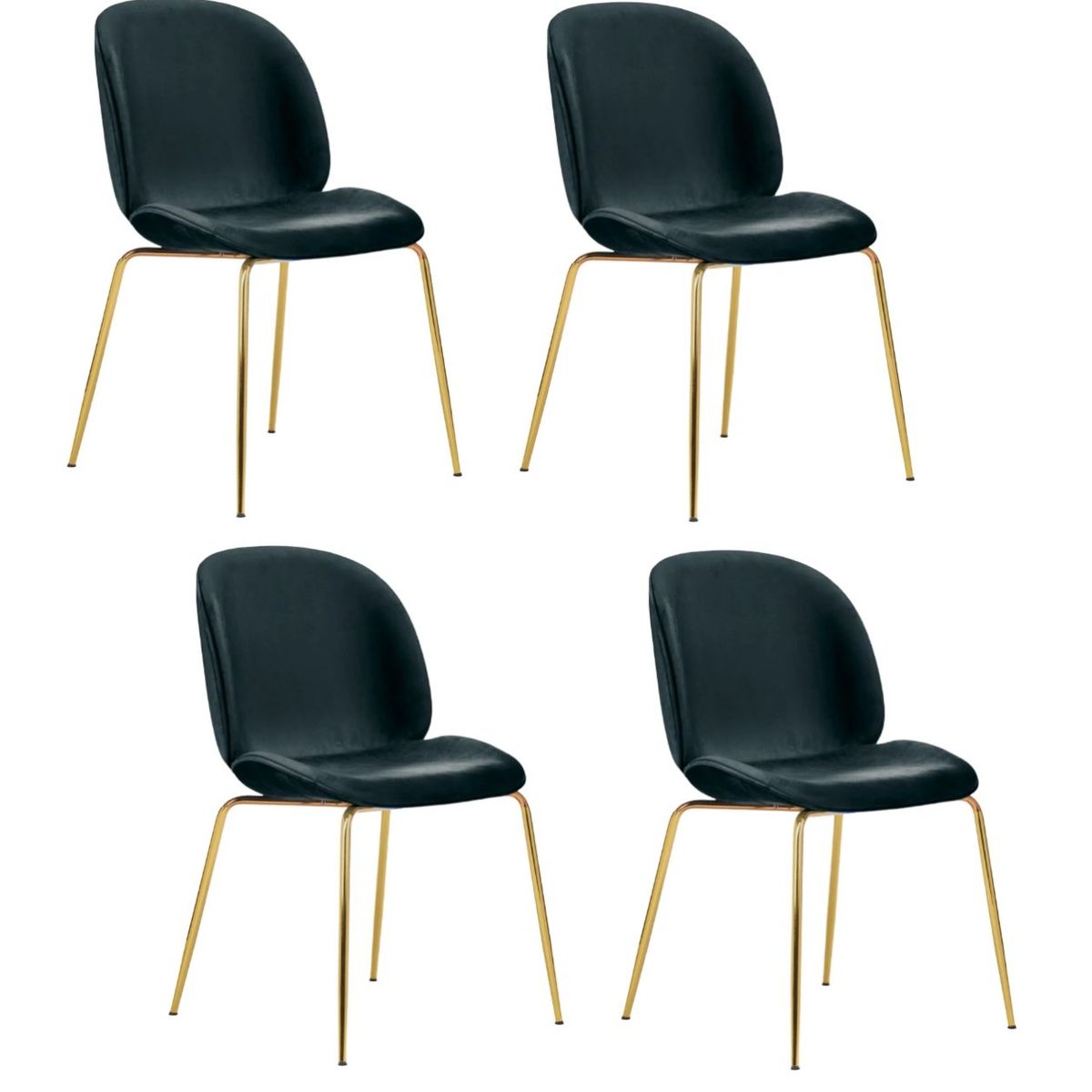 HABITA2 CHILE - Pack 4 Silla Comedor Felpa Berlin con patas Doradas -Negro