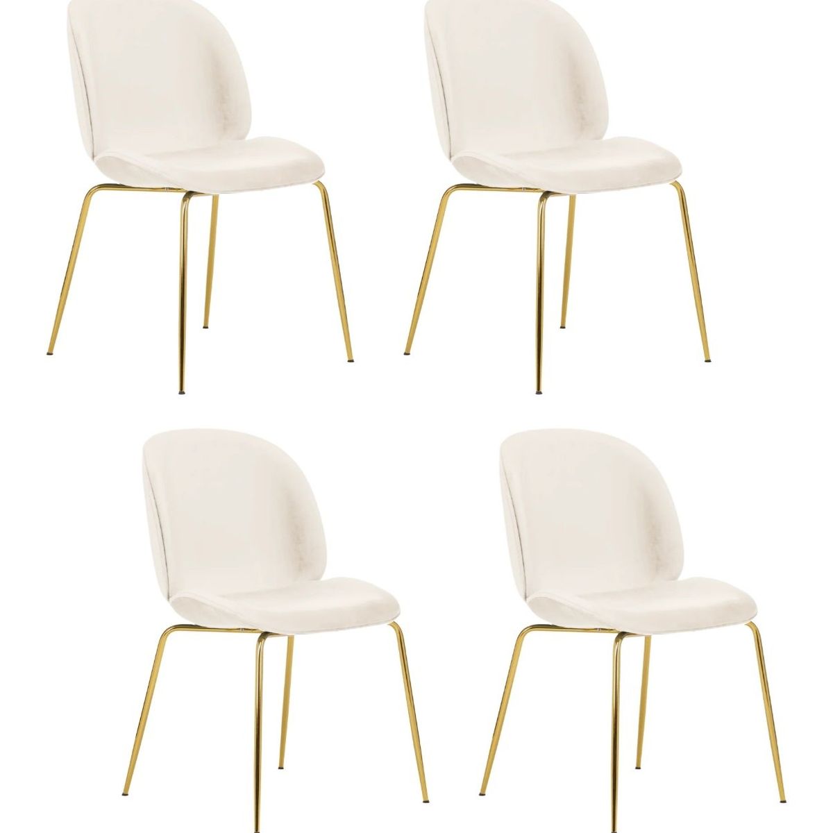 HABITA2 CHILE - Pack 4 Silla Comedor Felpa Berlin con patas Doradas -Blanco Hueso