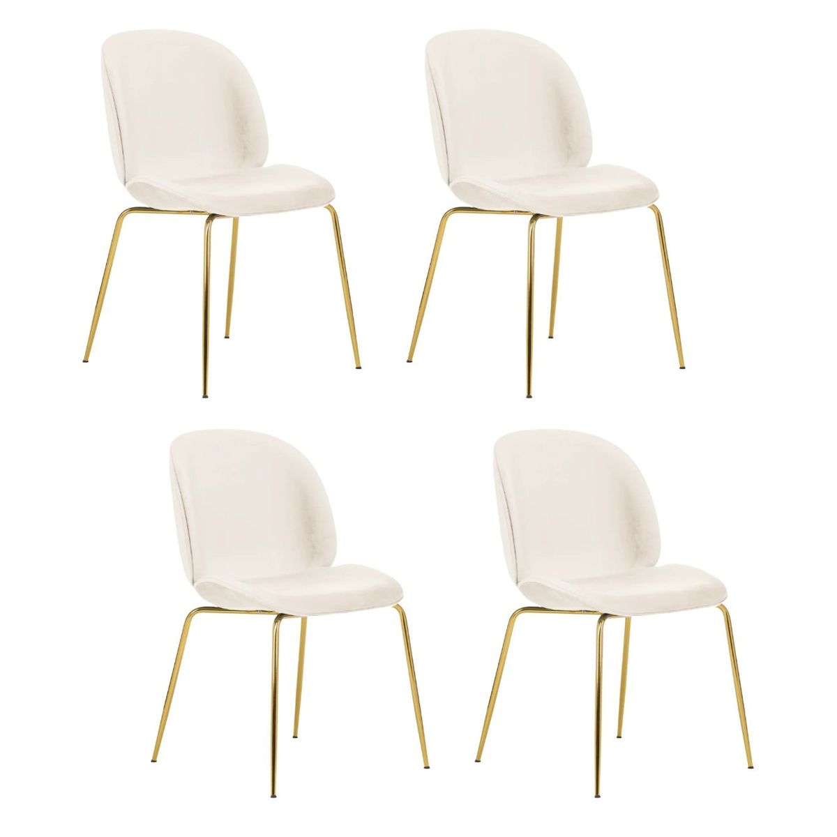 HABITA2 CHILE - Pack 4 Silla Comedor Felpa Berlin con patas Doradas -Blanco Hueso