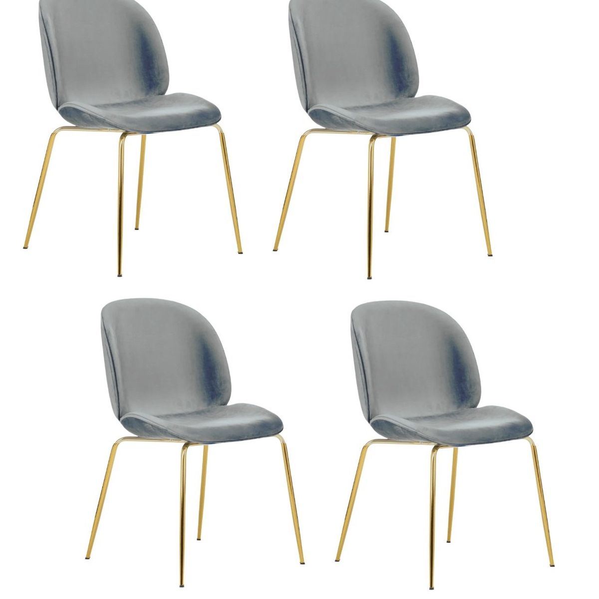 HABITA2 CHILE - Pack 4 Silla Comedor Felpa Berlin con patas Doradas -Gris