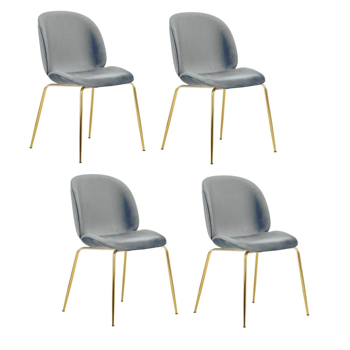 HABITA2 CHILE - Pack 4 Silla Comedor Felpa Berlin con patas Doradas -Gris