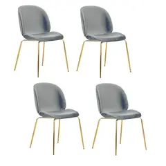 GENERICO - Pack 4 Silla Comedor Felpa Berlin con patas Doradas -Gris