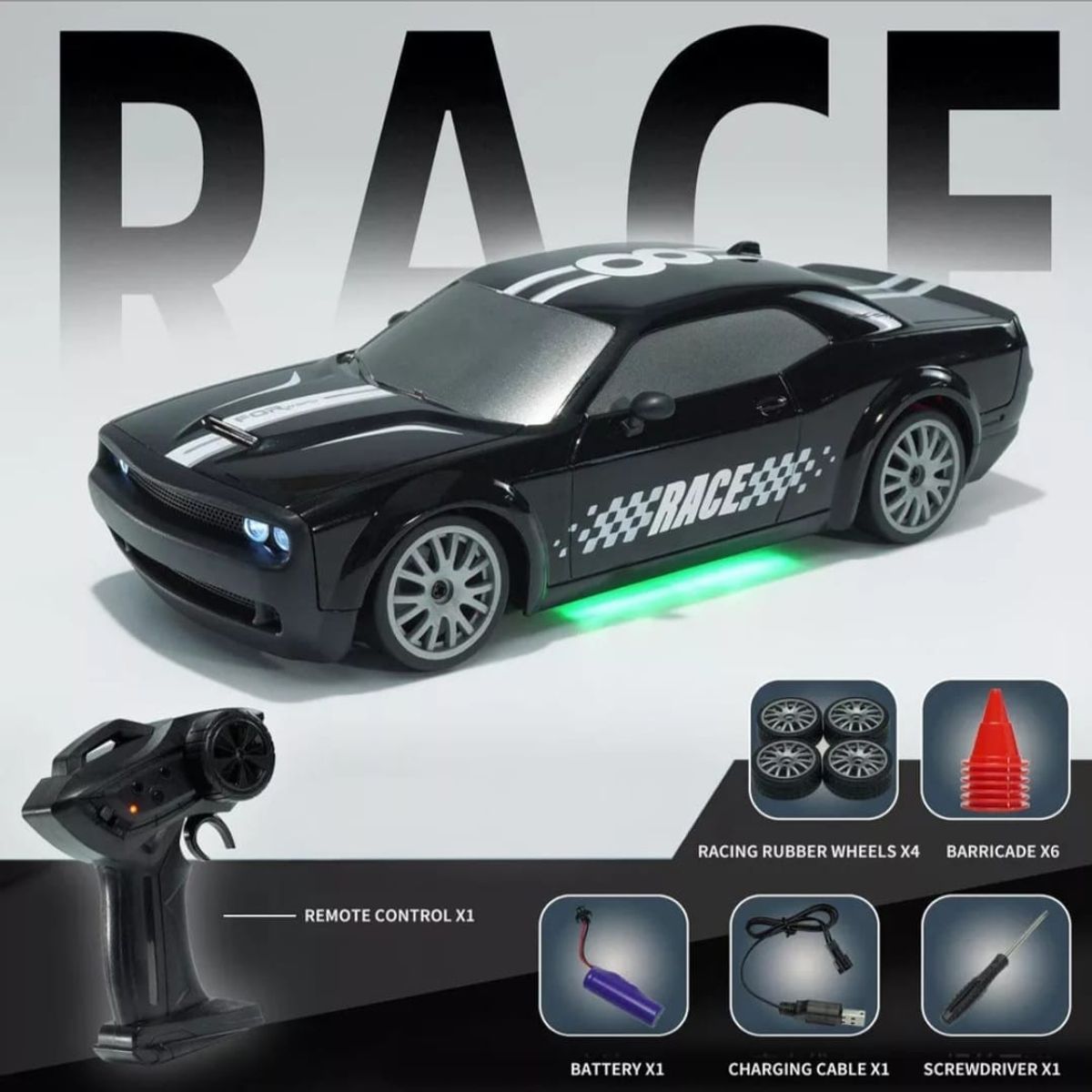 GENERICO - Auto Drift Dodge Charger con luz led 1 :20 alta velocidad