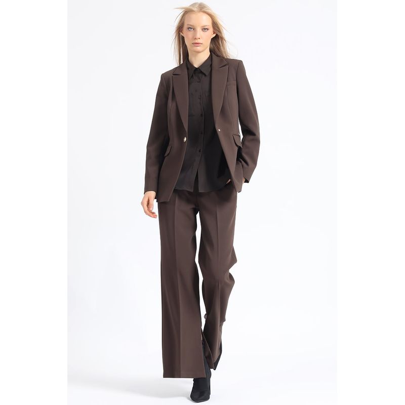LIOLA - Pantalon Flare Tiro Alto Abertura Chocolate Liola