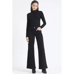 LIOLA - Jeans Palazzo Color Tiro Medio Negro