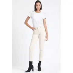 LIOLA - Jeans Skinny Color Tiro Medio Con Bordado Beige