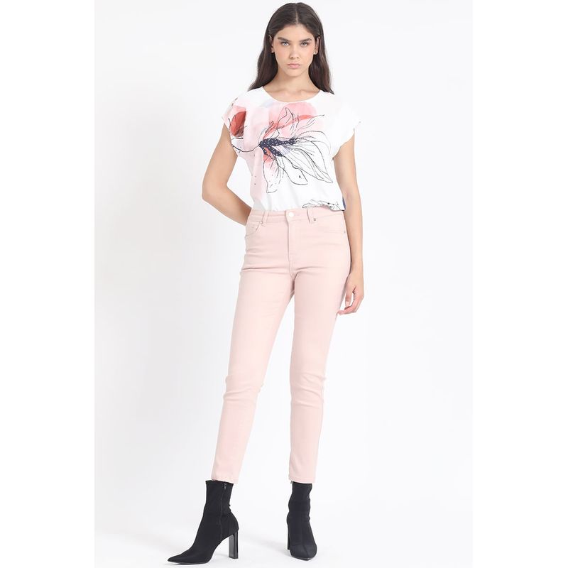 LIOLA - Jeans Skinny Color Tiro Medio Con Bordado Rosa Liola