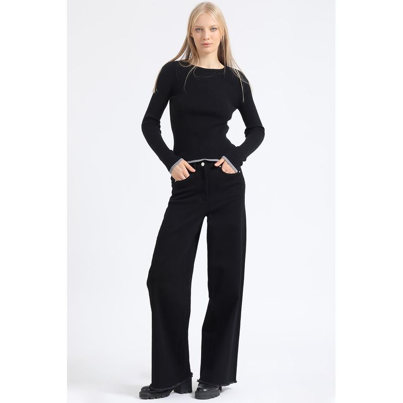 LIOLA - Jeans Palazzo Color Tiro Alto Negro Liola