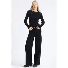 LIOLA - Jeans Palazzo Color Tiro Alto Negro