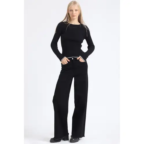 LIOLA - Jeans Palazzo Color Tiro Alto Negro