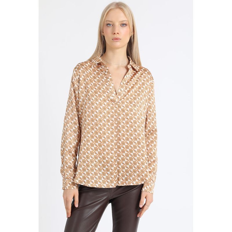 LIOLA - Blusa Satin Estampado Geo Naranjo Liola
