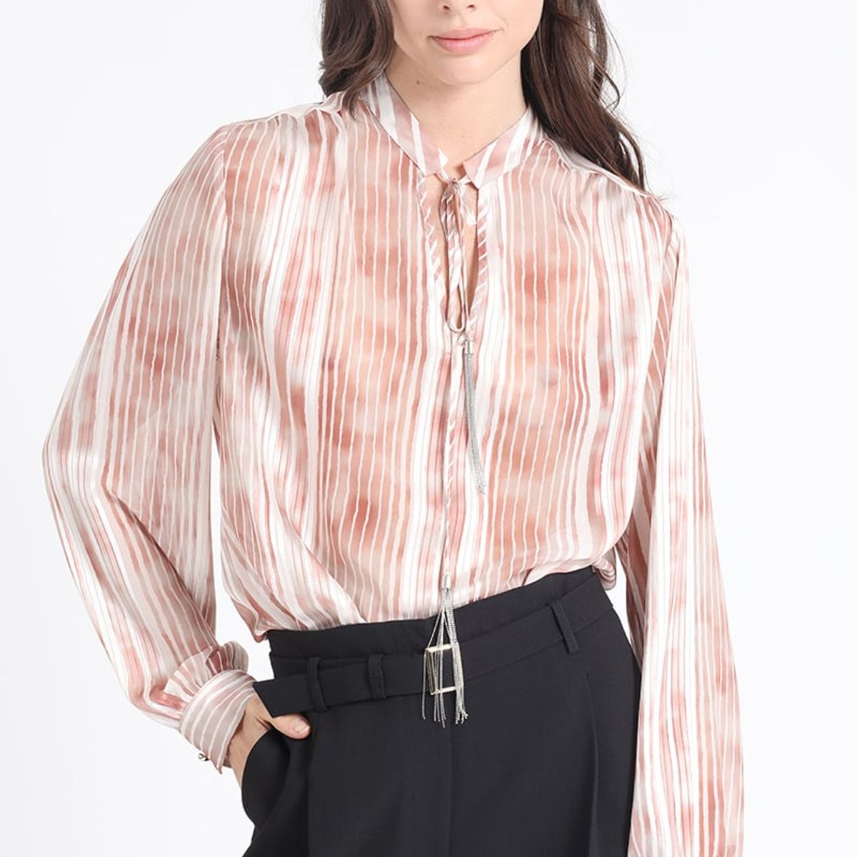 LIOLA - Blusa Con Lazo Y Cordon Fantasia, Naranjo Liola