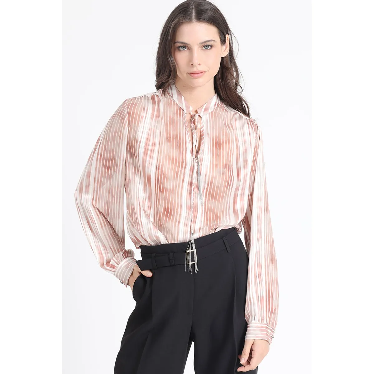 LIOLA - Blusa Con Lazo Y Cordon Fantasia, Naranjo Liola