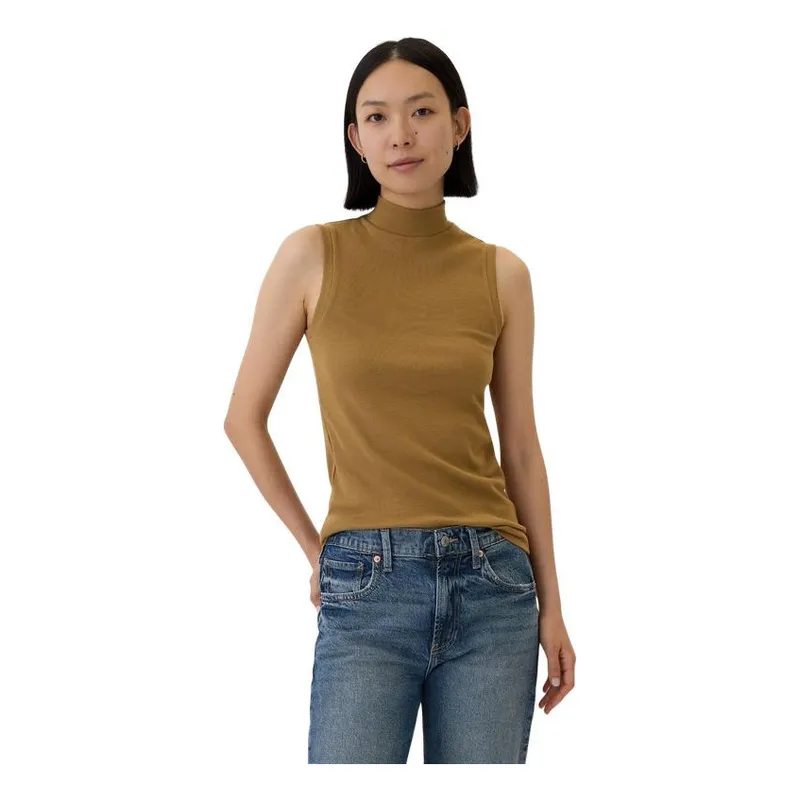 GAP - Polera Cuello Alto Sin Manga Mujer Café