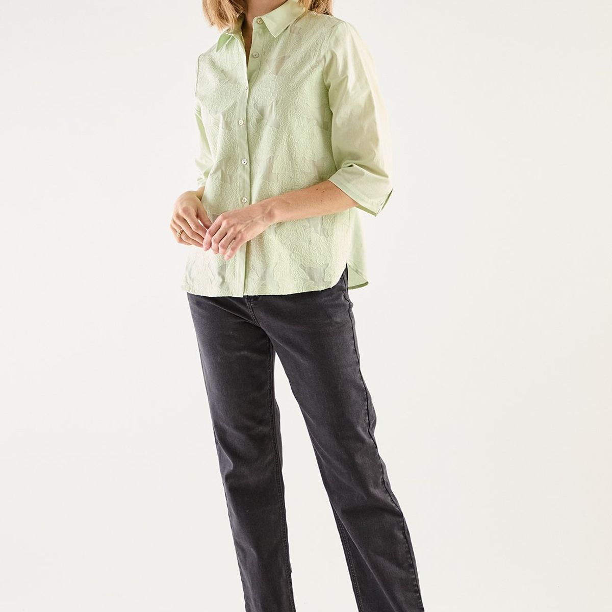 MA GRIFFE - Blusa Manga Larga Verde Agua Mujer Magriffe
