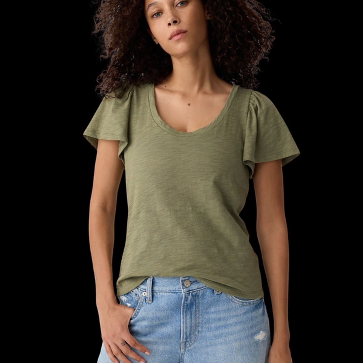 GAP - Polera Manga Con Vuelos Mujer Verde