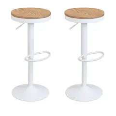 MOBOI - Pack 2 Taburetes Regulable Piso Bar Asiento De Madera Blanco