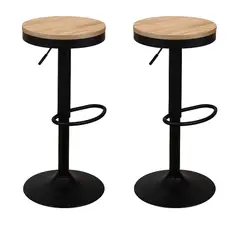 MOBOI - Pack 2 Taburetes Regulable Piso Bar Asiento De Madera Negro