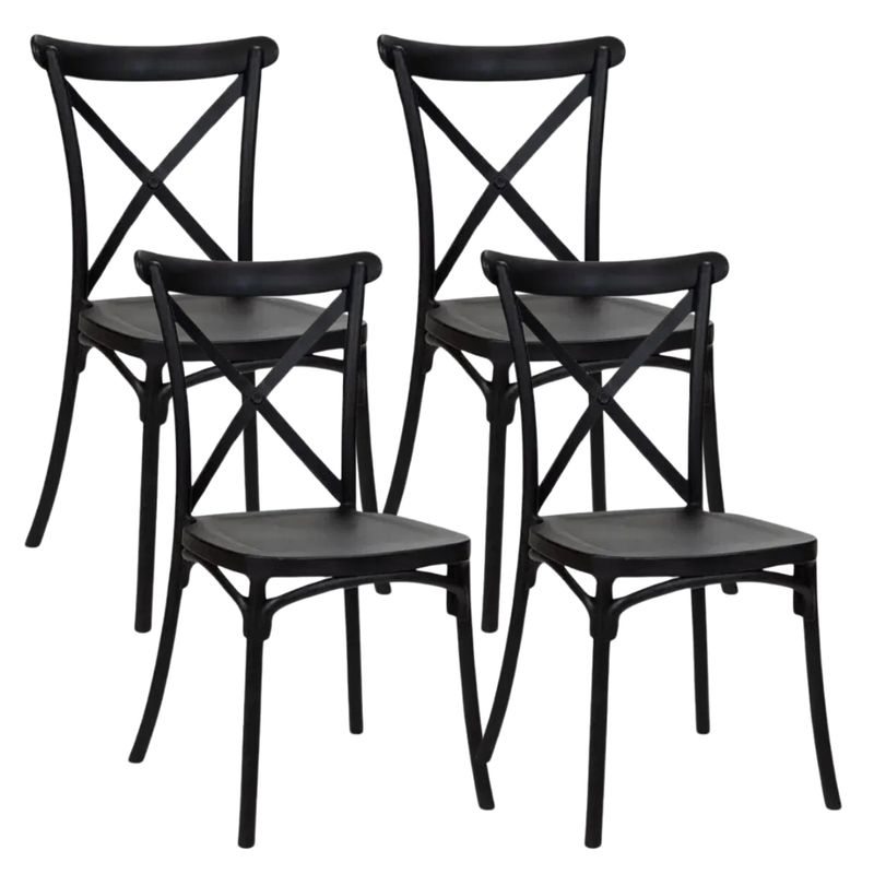 PANDALINO - Pack 4 Silla Crossback Negra - Ideal Terraza y Interior