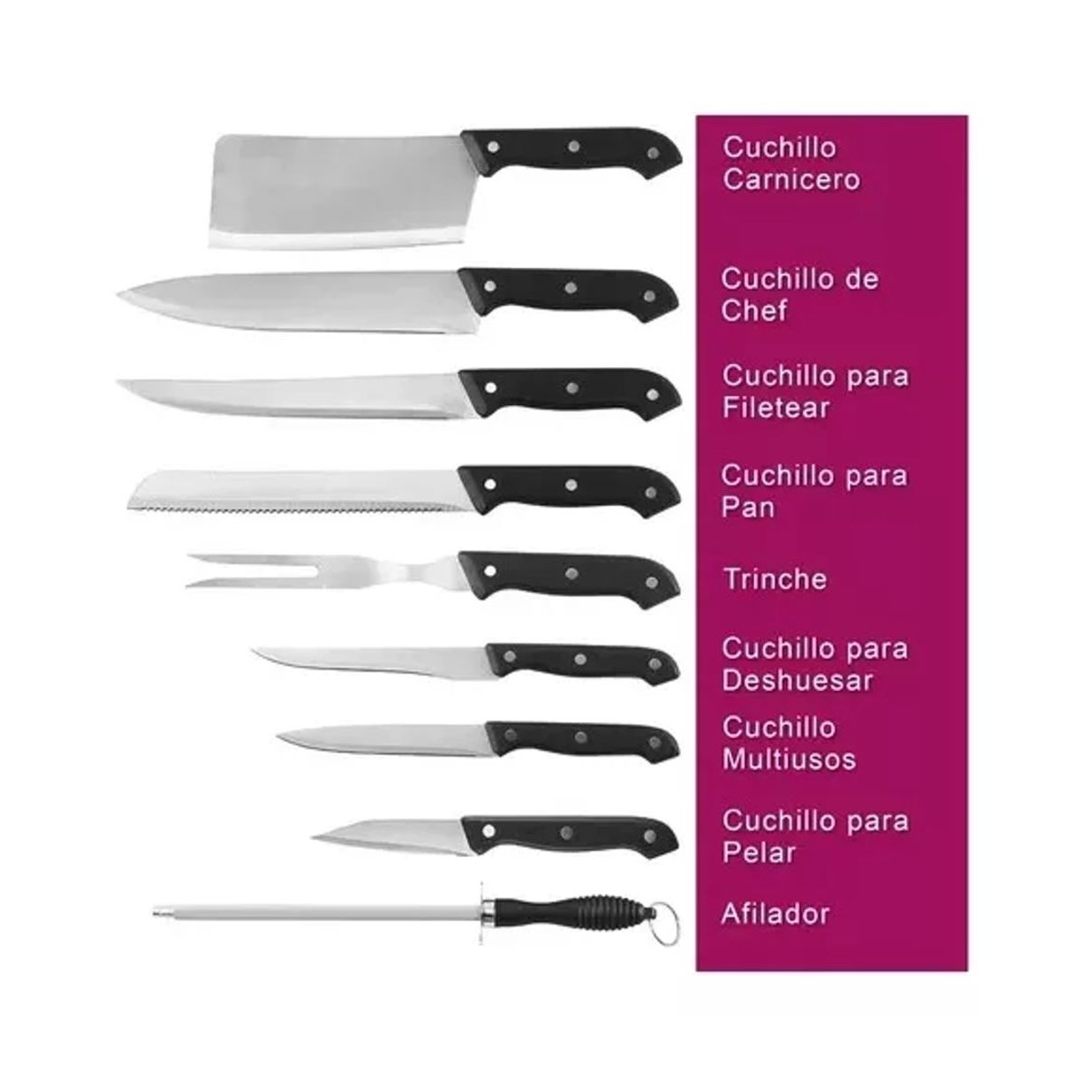 GENERICO - Juego De Chuchillos Cocinar Chef Cocina Tabla Incluida 10 Pza