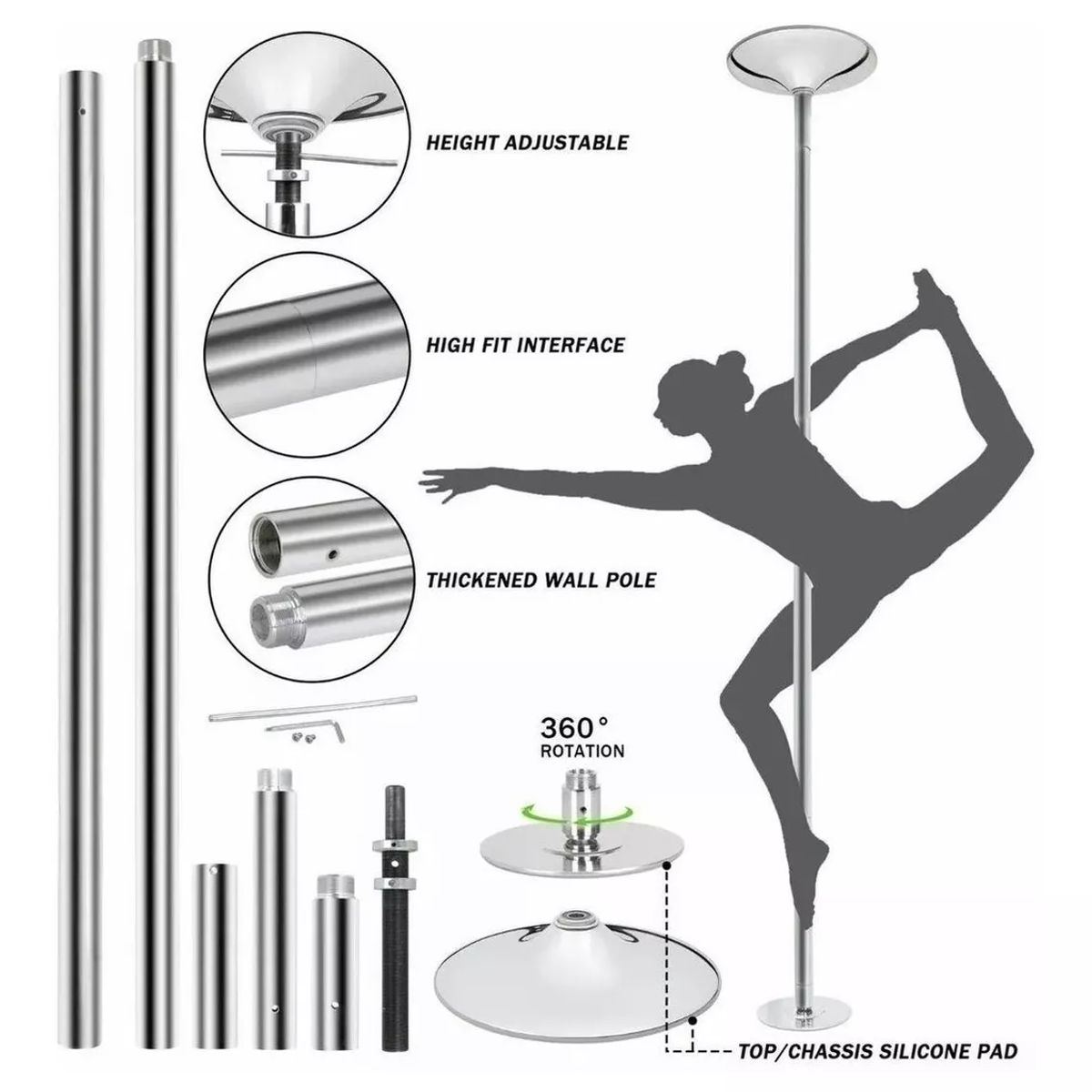 GENERICO - Barra Profesional Pole Dance Fitness Portátil Fijo-giratorio