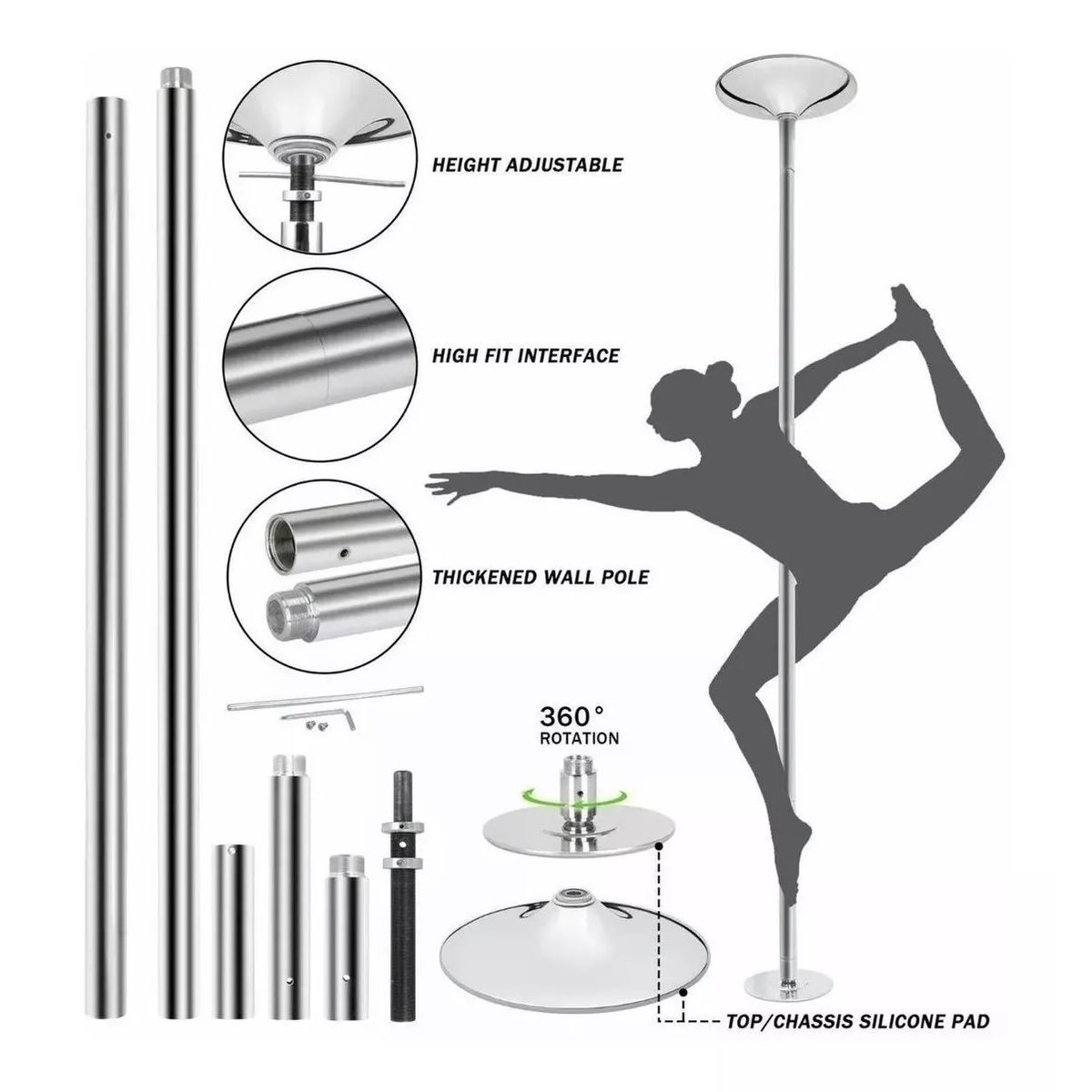 GENERICO - Barra Profesional Pole Dance Fitness Portátil Fijo-giratorio