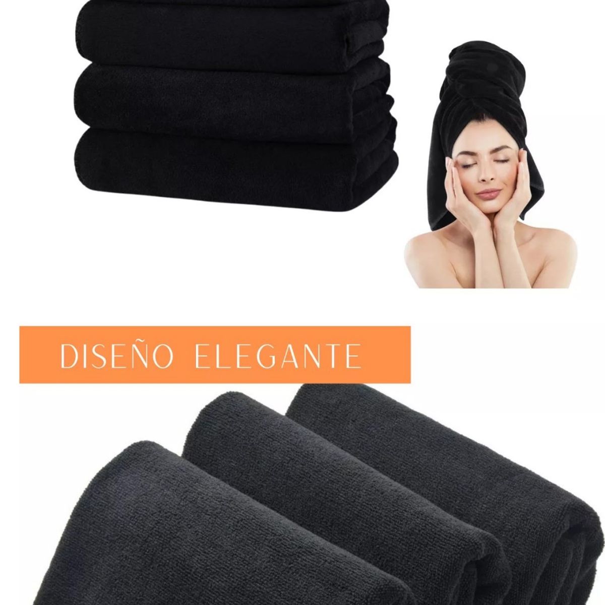 KUANGYE - Pack 6 Toalla Negra Peluqueria Hotel Barberia Spa Gym 35x75