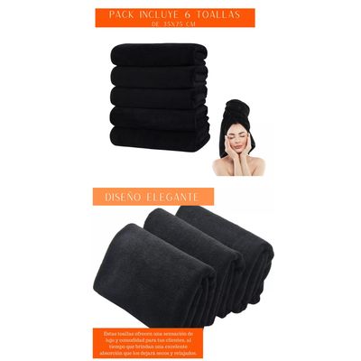 Imagen 2 del producto Pack 6 Toalla Negra Peluqueria Hotel Barberia Spa Gym 35x75