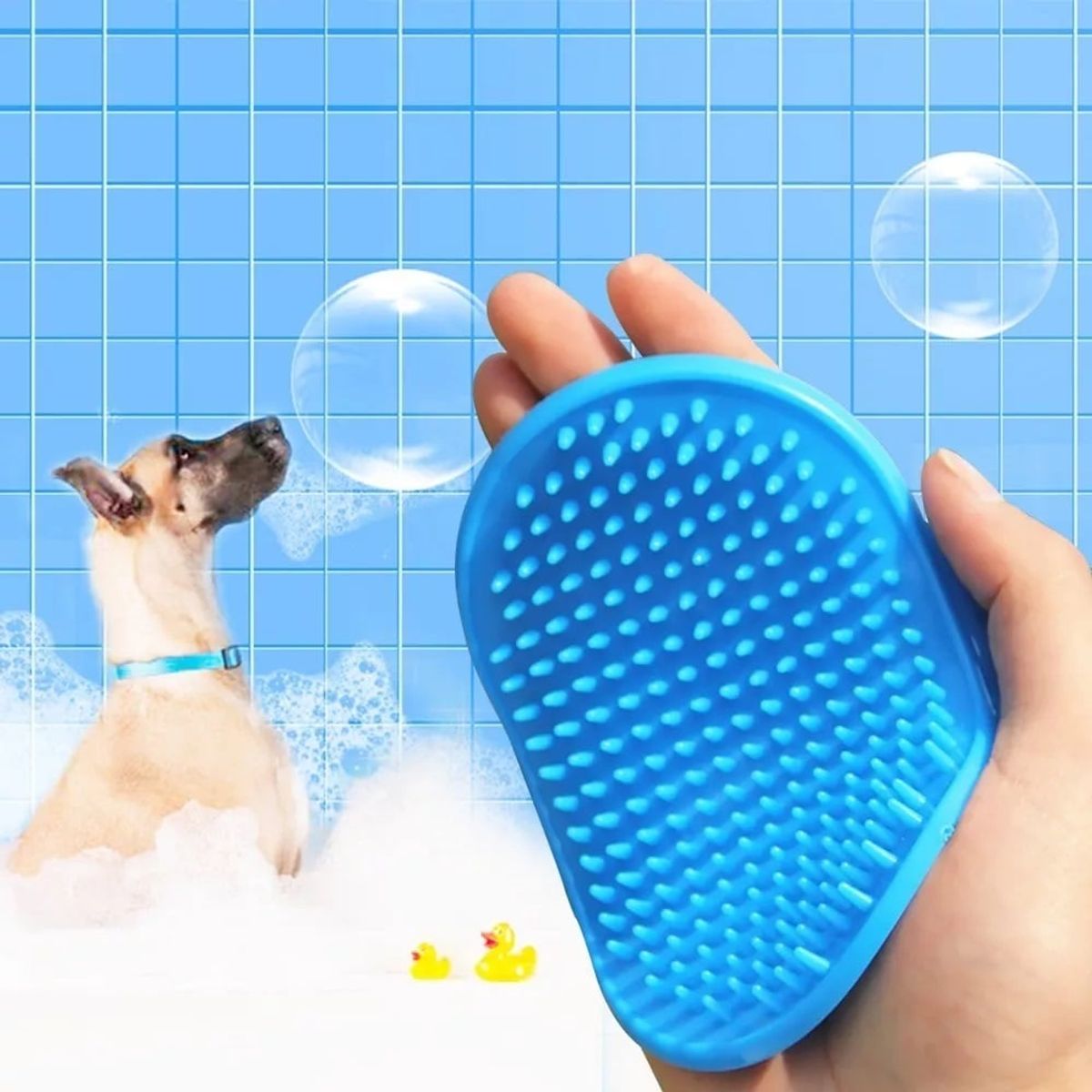 DEFENSOR FOREVER - Peine Cepillo Quita Pelos De Silicona Perros Gato Celeste