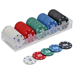 OEM - Juego de 100 Fichas de Póquer en 5 Colores 12045