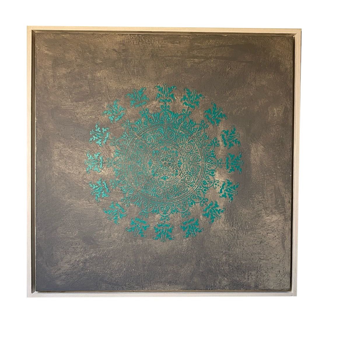 GENERICO - Cuadro Decorativo Texturizado Mandala Gris y Calipso Moderno 80x80 cm