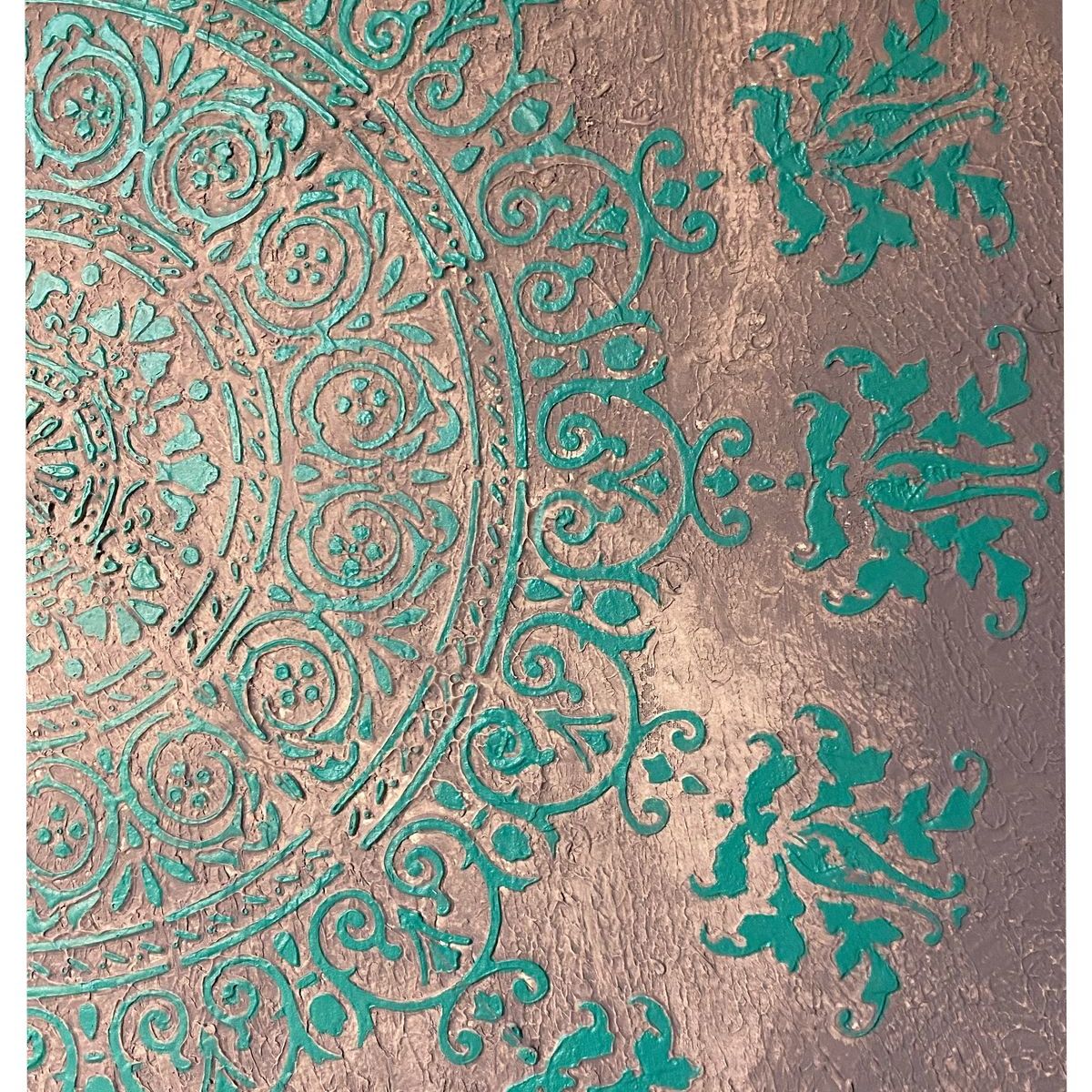 GENERICO - Cuadro Decorativo Texturizado Mandala Gris y Calipso Moderno 80x80 cm