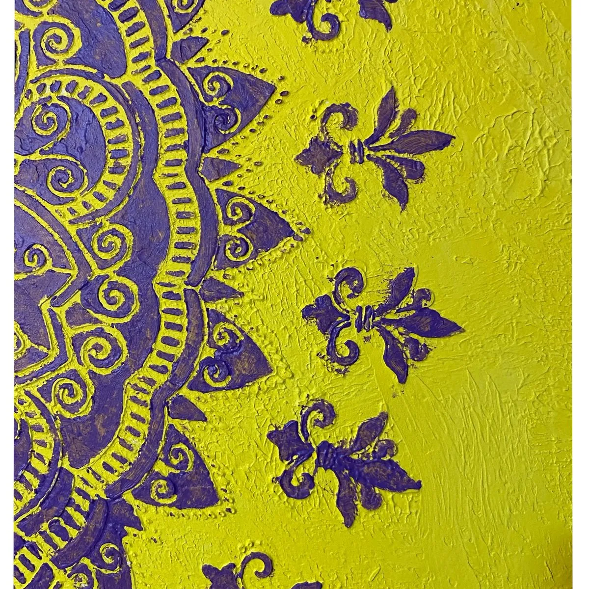 GENERICO - Cuadro Decorativo Mandala Violeta Fondo Amarillo Moderno Texturizado 80x80 cm