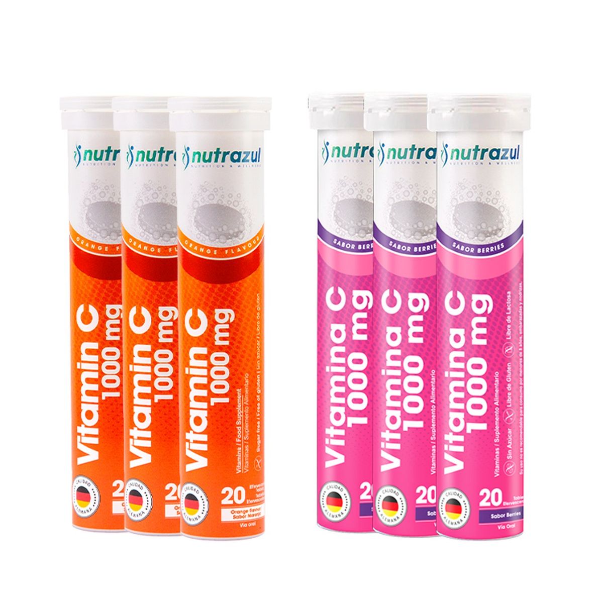 NUTRAZUL - Vitamina C 1.000 Mg - Pack 6 un -Sabores combinados.