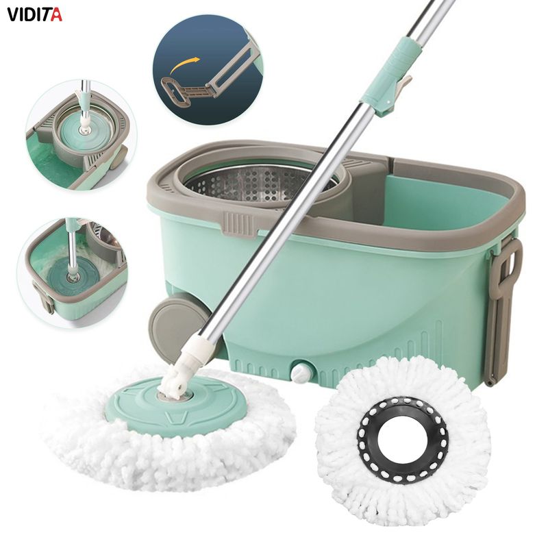 VIDITA - Mopa Trapeador Giratoria Balde Centrifuga Con Asa Rueda Agua