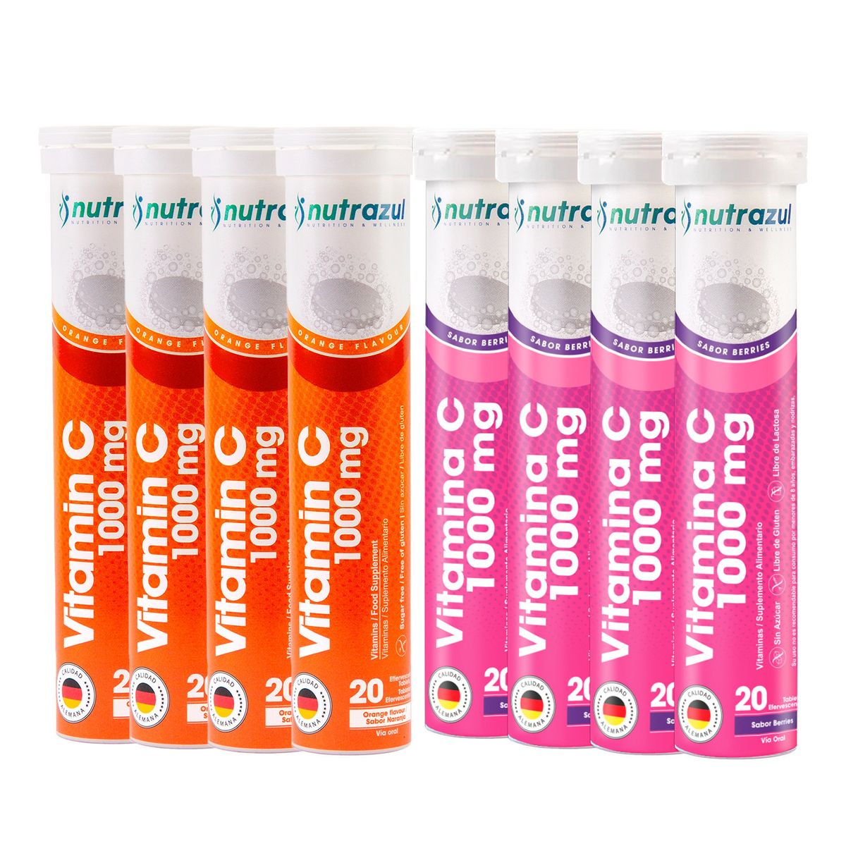 NUTRAZUL - Vitamina C 1.000 Mg - Pack 8 - Sabores combinados.