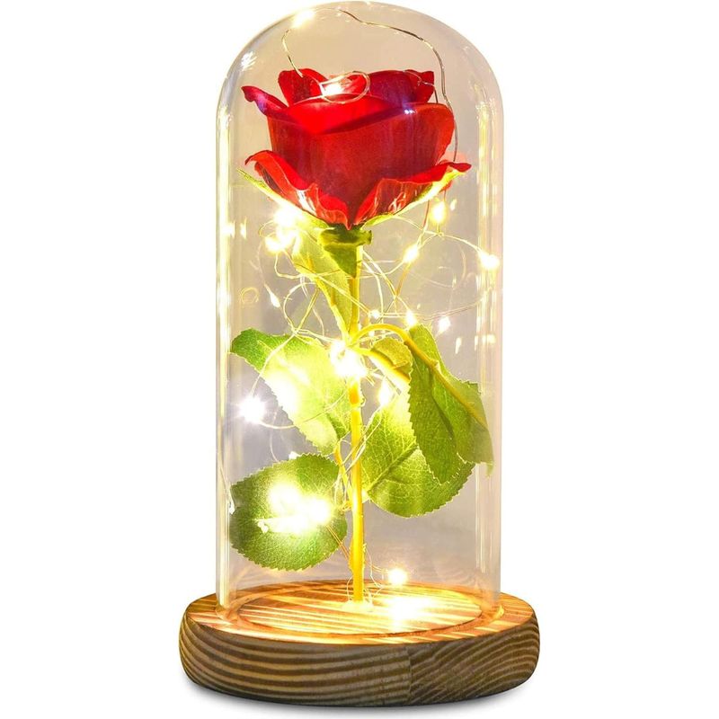 GENERICO - Rosa Luces LED Cálidas + Cúpula de Cristal