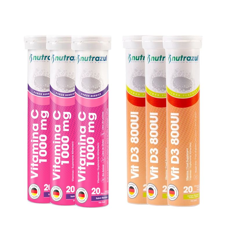 NUTRAZUL - 03 Vitamina C 1000 Mg + 3 Vitamina D3  800 UI - (Pack 6 unidades)