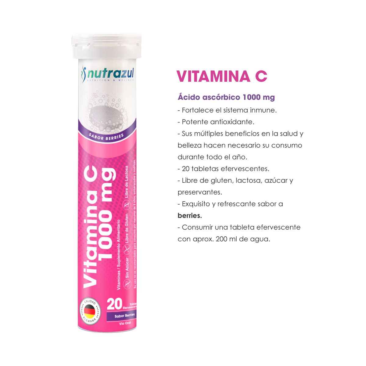 NUTRAZUL - 03 Vitamina C 1000 Mg + 3 Vitamina D3  800 UI - (Pack 6 unidades)