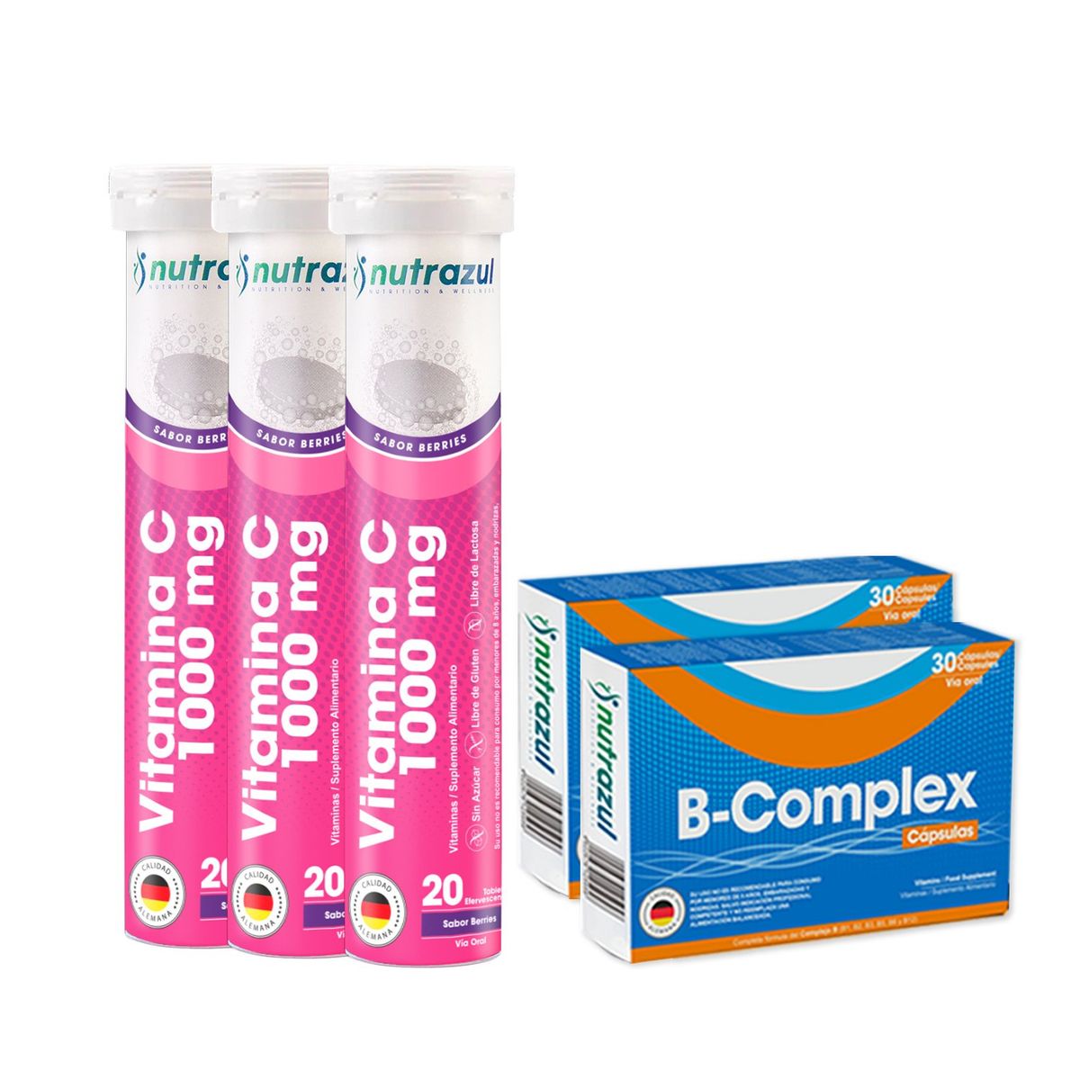 NUTRAZUL - Vitamina C 1000 Mg 3 + B-Complex cápsulas 2  - (Pack 5 unidades)