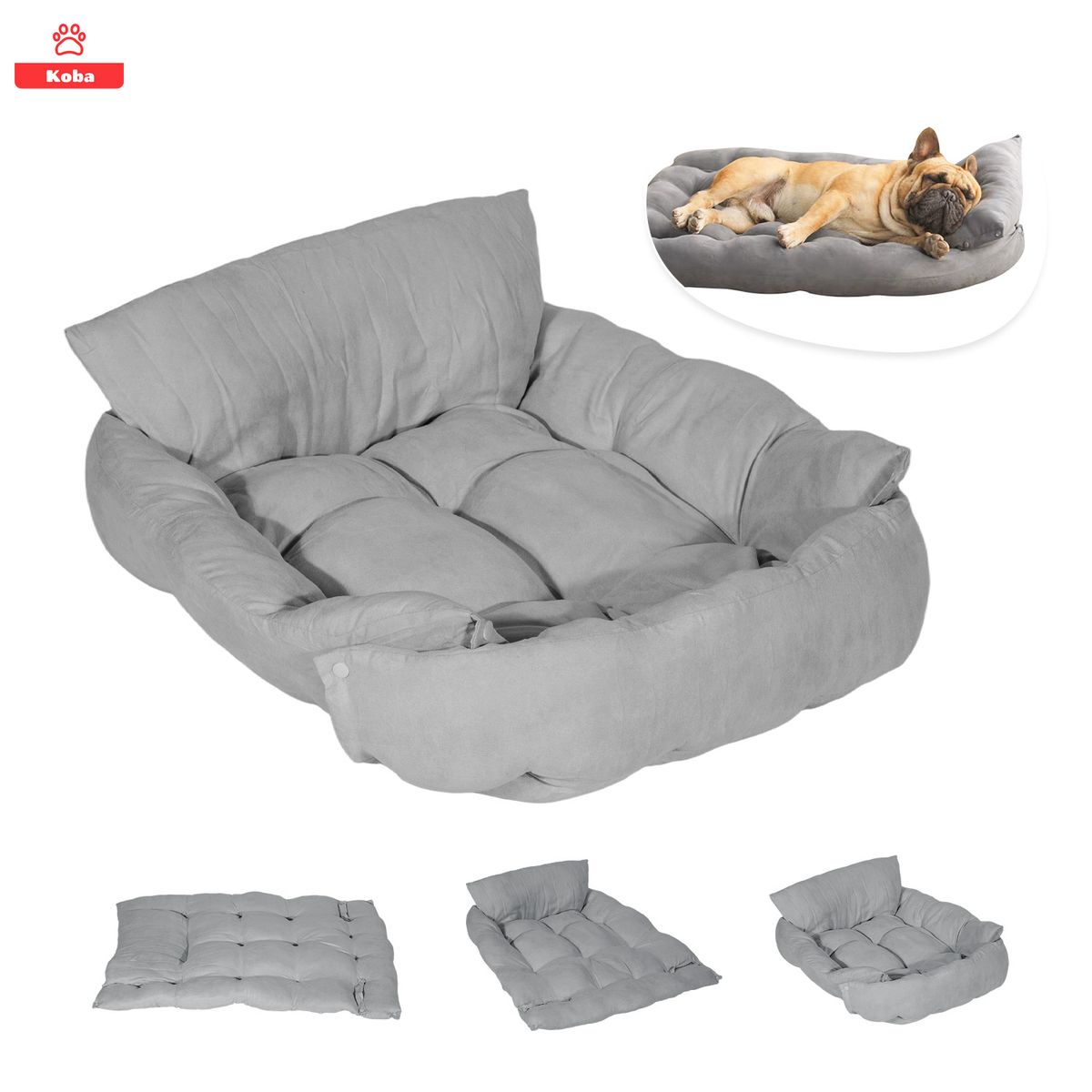 KOBA - 3 En 1 Cama Antiestres Para Perro Michi Lavable 78x62cm Gris