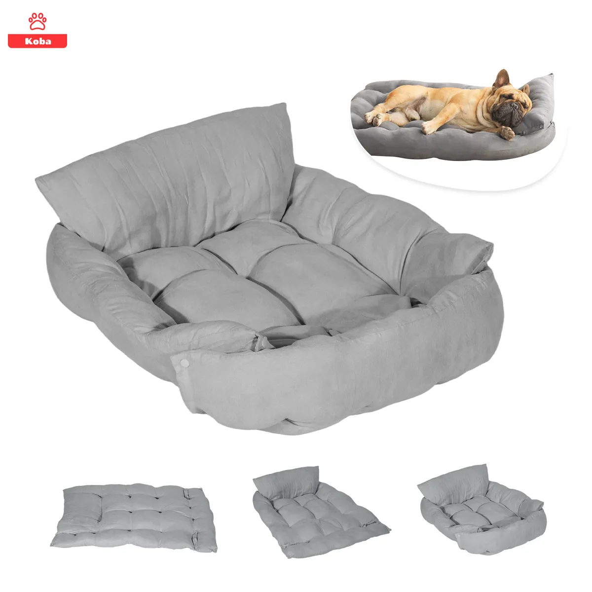 KOBA - 3 En 1 Cama Antiestres Para Perro Michi Lavable 78x62cm Gris