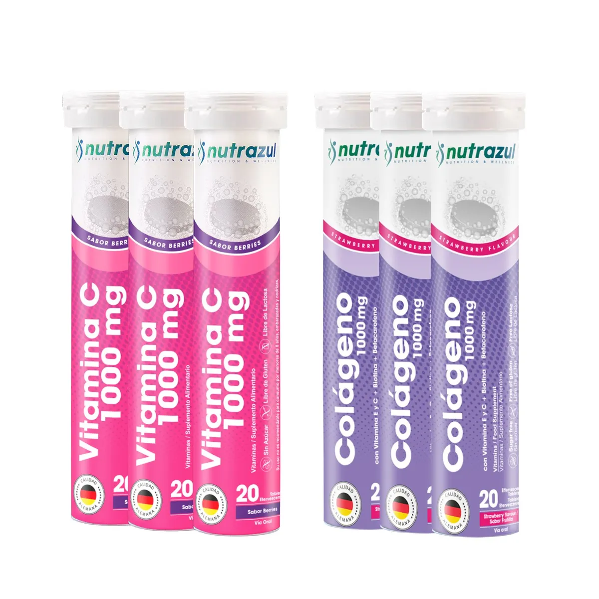 NUTRAZUL - Colágeno Marino Hidrolizado 1000 mg (3) + Vitamina C 1000 mg (3) - Pack 6 u.